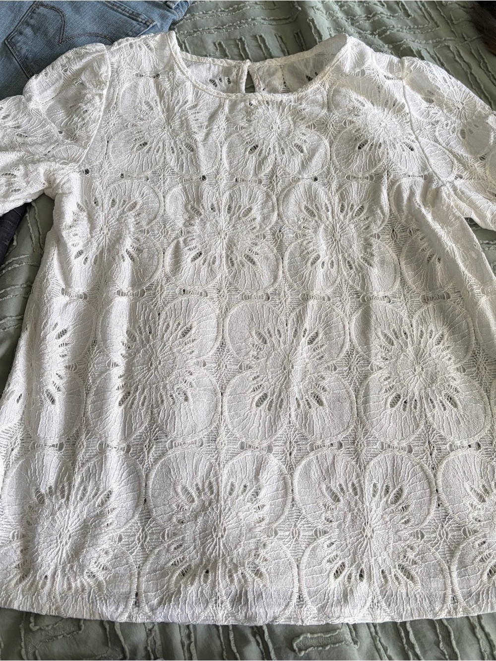 White Lace Eyelet Women's Top - Classic Short Sleeve